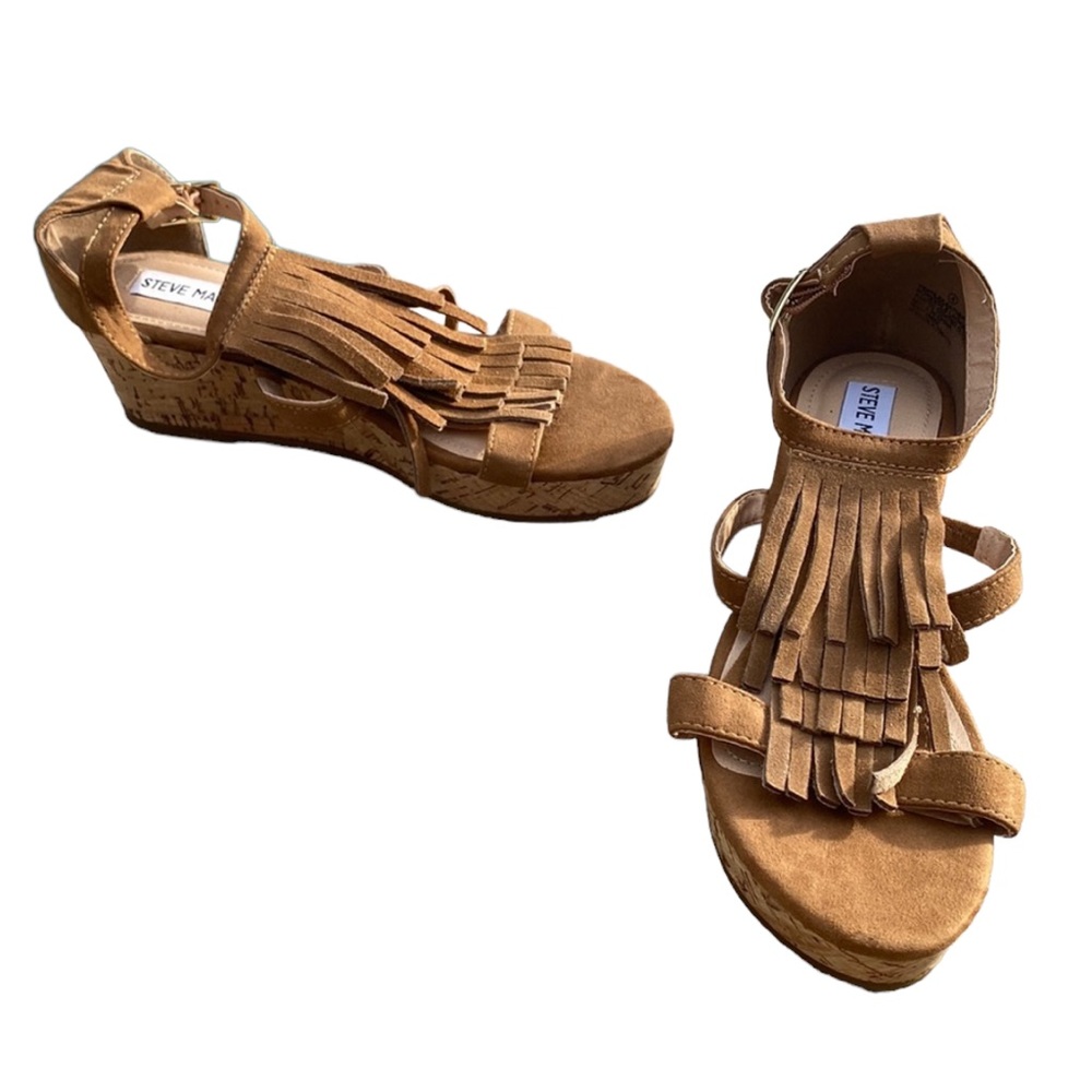 Steve Madden Camel Colored with Cork Fringe Wedges